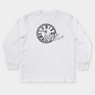 Skeleton Hand Clock Time's Up Kids Long Sleeve T-Shirt